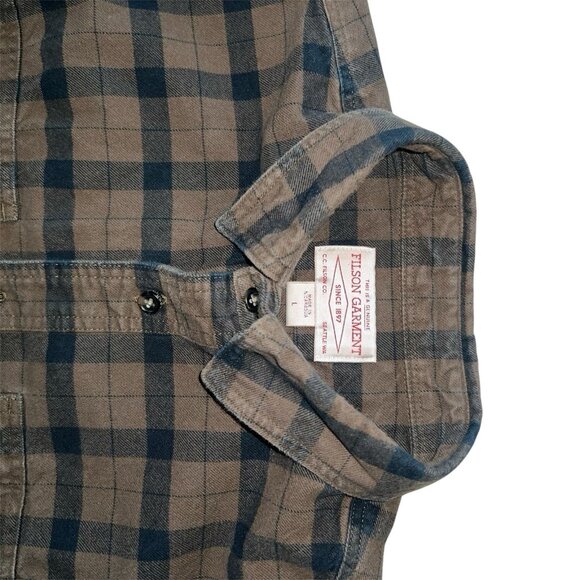 Filson Flannel Long Sleeve Button Up Alaskan Guide Otter Green/Brown Plaid Large - Picture 6 of 9